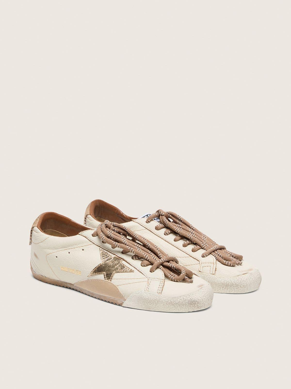 True-Star pour femme en cuir nappa blanc avec étoile dorée et contrefort en daim beige