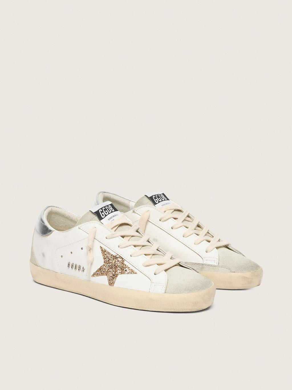 Super-Star pour femme avec étoile pailletée argentée et talon pailleté marron