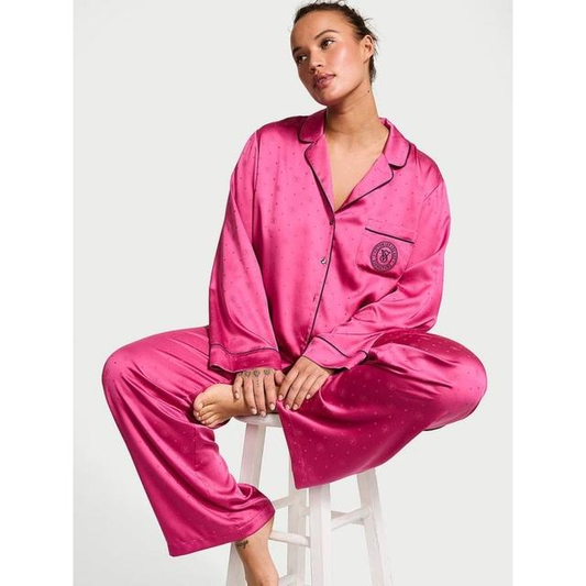 Pyjama long en satin Signature en Jacquard