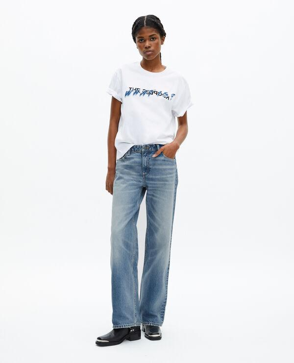 T-shirt patch en denim What Is blanc