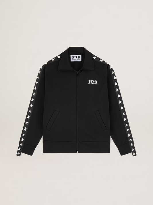 Sweat-shirt zippé femme couleur noire avec étoiles blanches